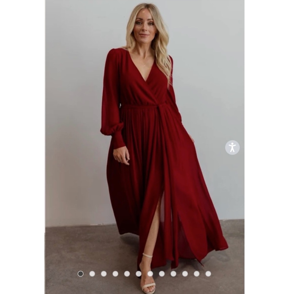 Baltic Born Burgundy Red Long Sleeve Wrap Maxi Dress